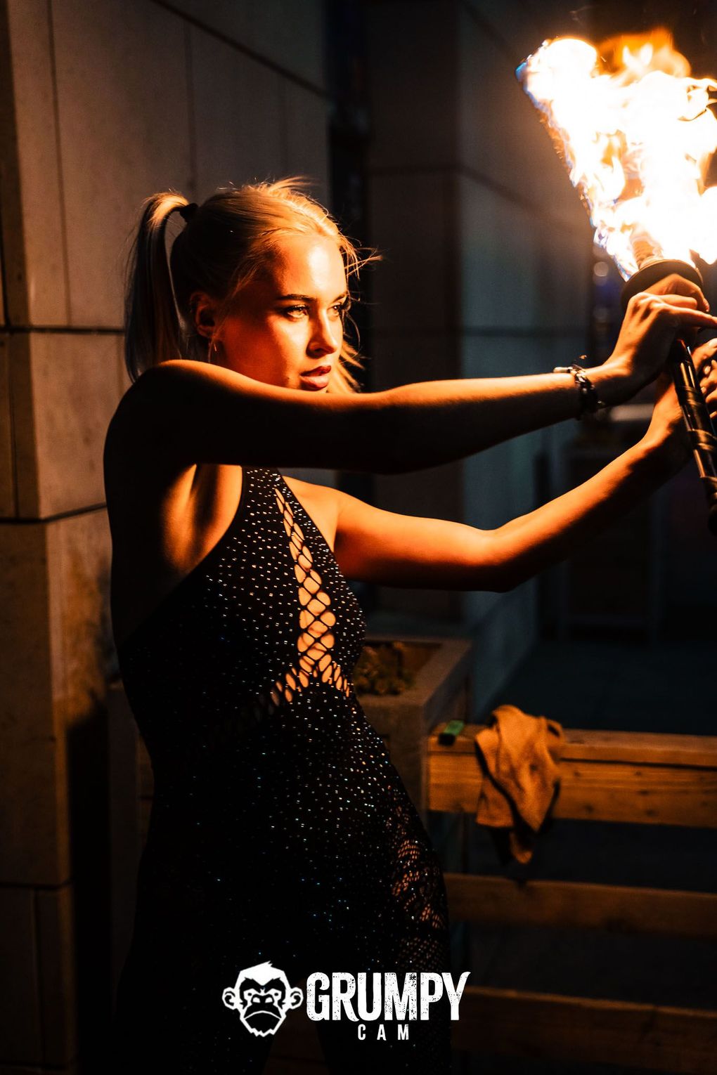 Flair bartender working with fire